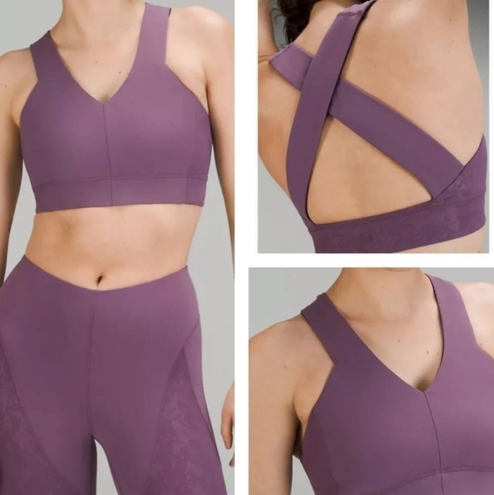 Lululemon Lab Embossed Nulu Cross-Back Yoga Bra Tracer Print Emboss Amethyst 2
